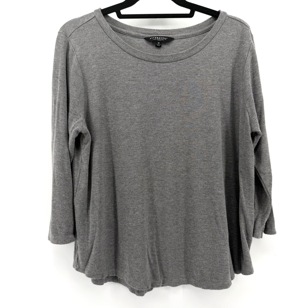 Liverpool Los Angeles 3/4 Sleeve Gray Ribbed Shirt Light Knit Top Preppy Women M